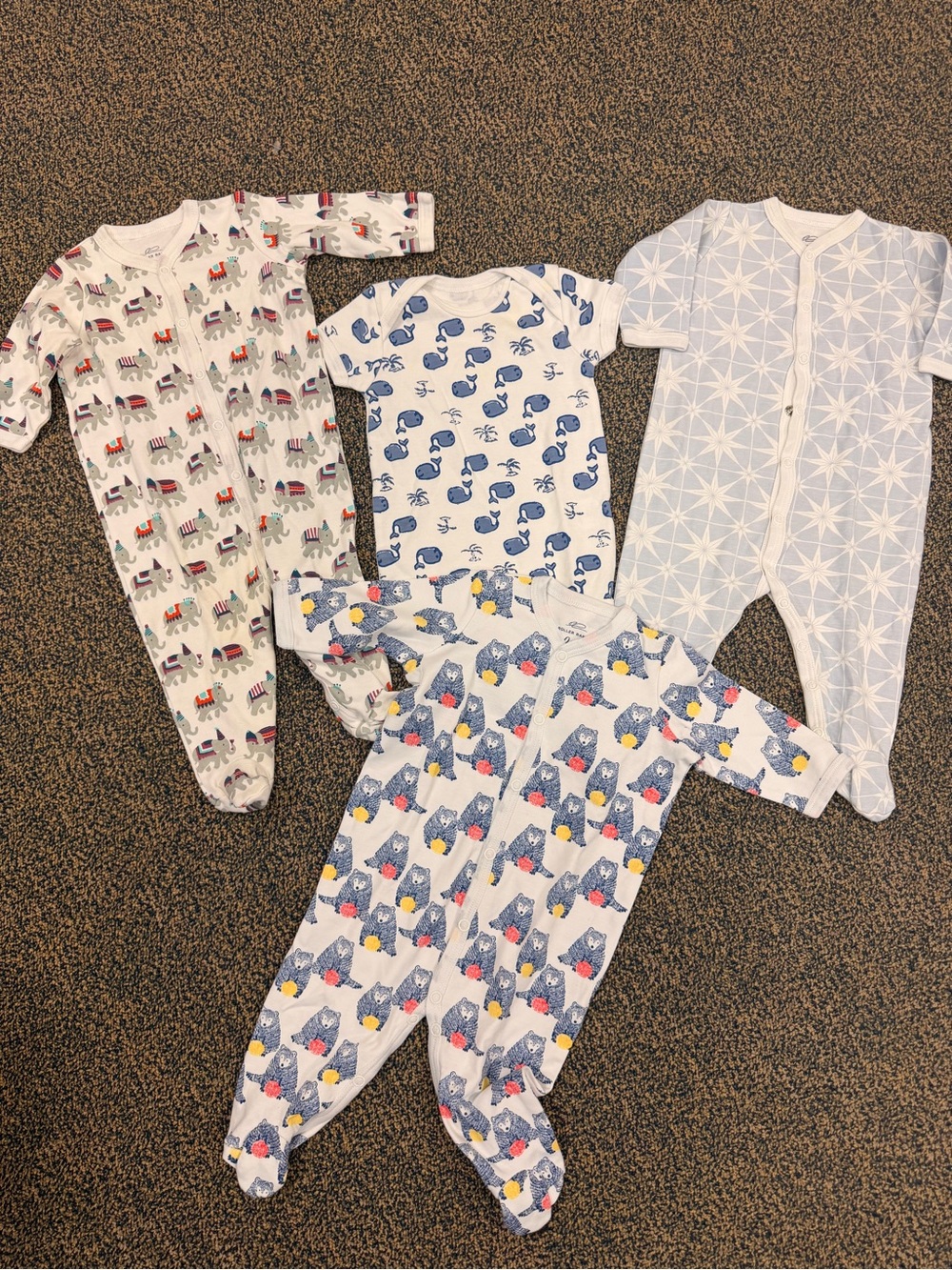 Roller Rabbit White Footie with Blue and Yellow Animal Print